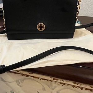 Tory Burch black cross body with gold chain